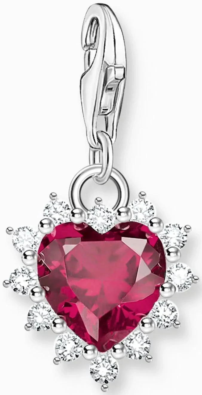 Thomas Sabo Charm Anhänger Modell: 2204-013-10 Herz mit rotem Lab Grown Rubin und weißen Zirkoniasteinen - 925 Sterlingsilber