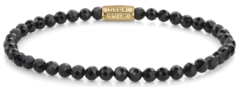 Armband aus 4mm facettierten Black Spinel Perlen und Edelstahlverschluss - Rebel&Rose Modell: RR-40153-G-M
