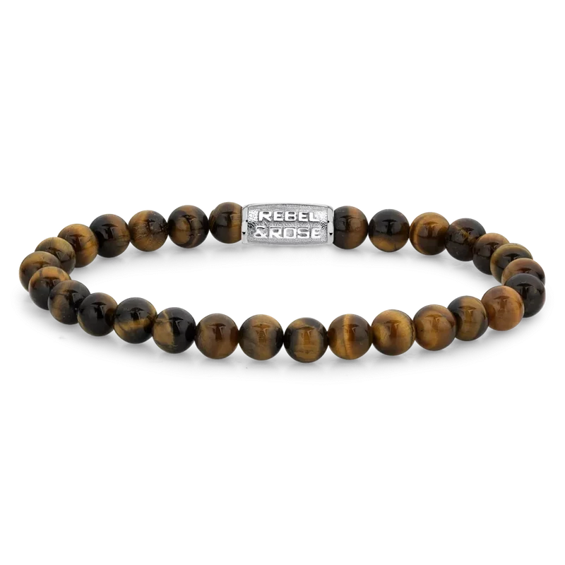 Armband aus 6mm Tigerauge mit Edelstahlverschluss - Rebel&Rose Modell: RR-60014-S-L