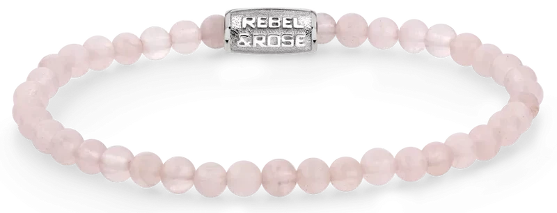 Rosa Armband aus Rosenquarz mit Edelstahlverschluss - Rebel&Rose Modell: RR-40017-S-M