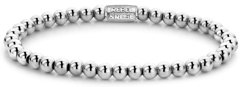 Silberfarbenes Armband aus 4mm Hematit Natursteinen mit Edelstahlverschluss - Rebel&Rose Modell: RR-40040-S-M