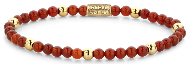 Armband aus roten und goldfarbenen Edelsteinen mit Edelstahlverschluss - Rebel&Rose Modell: RR-40044-G-M