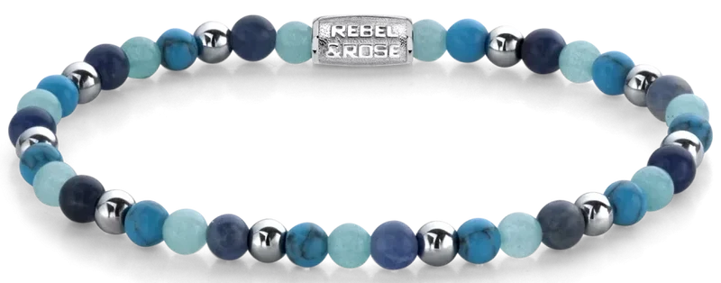 Armband aus Edelsteinen in unterschiedlichen Blautönen und Edelstahlverschluss - Rebel&Rose Modell: RR-40054-S-M