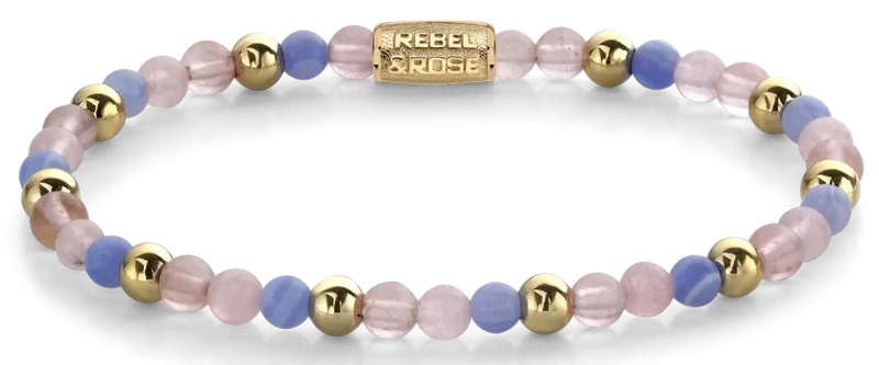 Armband aus Edelsteinen in Lila, Rosa und Gold und Edelstahlverschluss - Rebel&Rose Modell: RR-40056-G-S