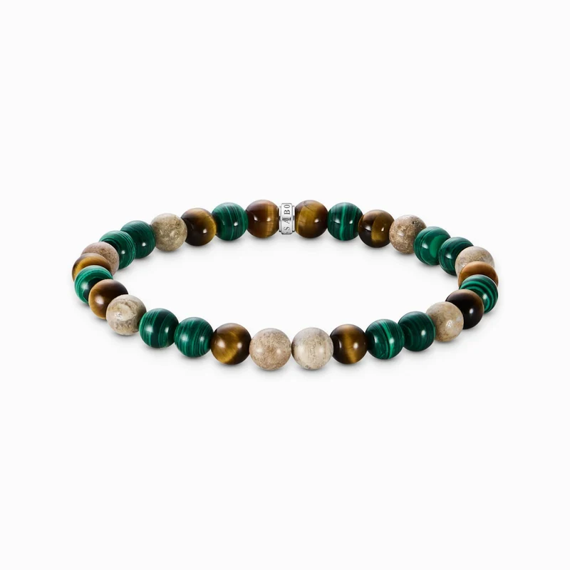 Beads Armband aus imitierter Malachit, Jaspis und Tigerauge - Thomas Sabo Modell: A2193-468-7-L19