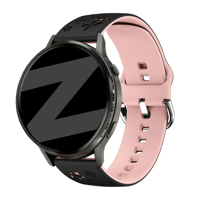 Bandz Garmin Forerunner 170 Silikonarmband 'Flowers' (Schwarz/Hellrosa)