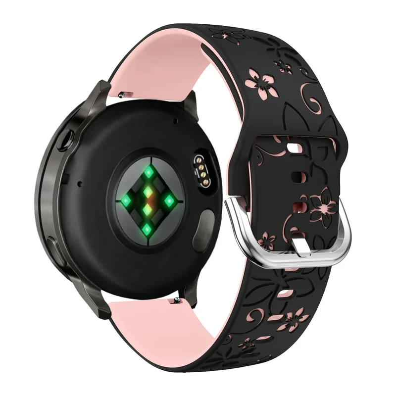 Bandz Garmin Forerunner 170 Silikonarmband 'Flowers' (Schwarz/Hellrosa)
