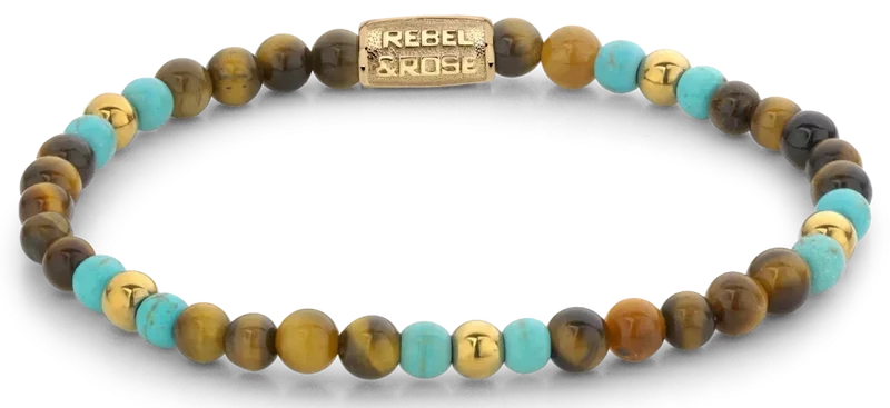 Armband aus verschiedenfarbigen Edelsteinen und Edelstahlverschluss - Rebel&Rose Modell: RR-40063-G-S