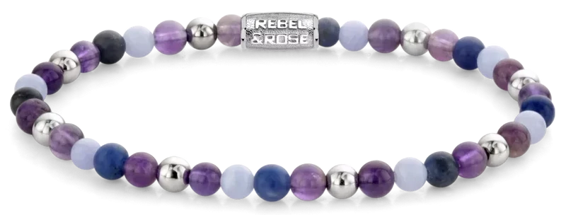 Armband aus Edelsteinen im Violettfarbmix und Silber mit Edelstahlverschluss - Rebel&Rose Modell: RR-40102-S-M