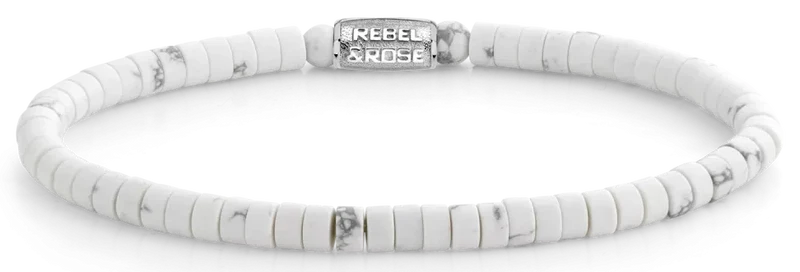 Armband aus scheibenförmigen Edelsteinen in Weiß mit Edelstahlverschluss - Rebel&Rose Modell: RR-40081-S-M