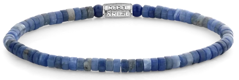 Armband aus scheibenförmigen Edelsteinen in Blautönen mit Edelstahlverschluss - Rebel&Rose Modell: RR-40080-S-M