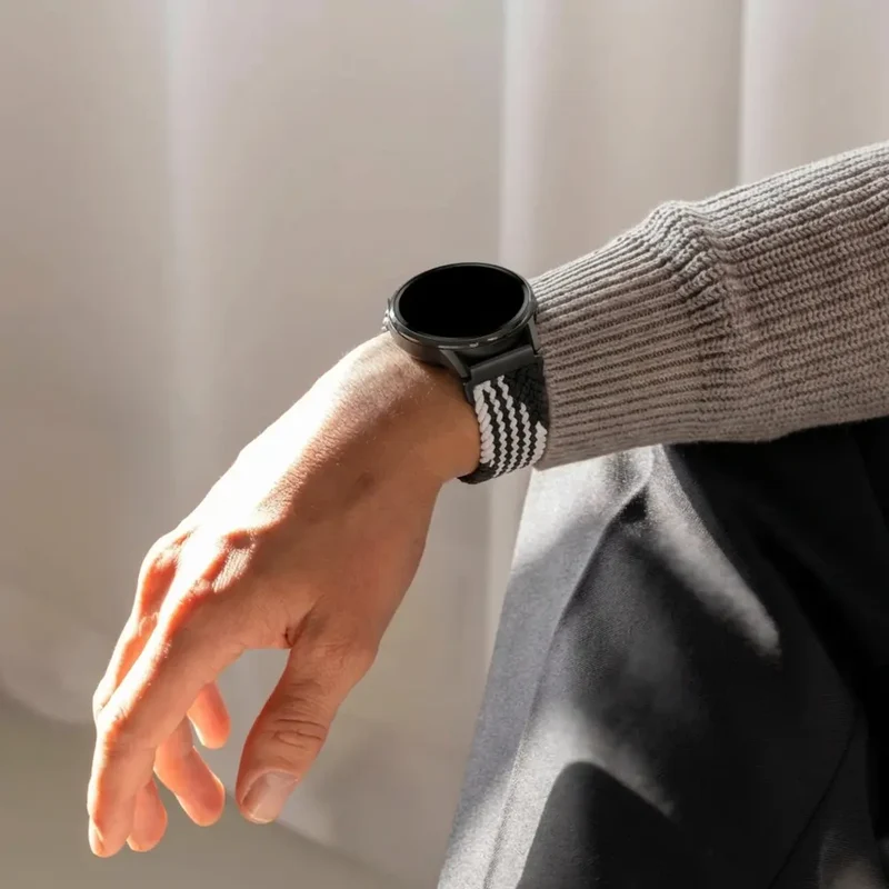 Bandz Garmin Forerunner 170 Geflochtenes Armband 'Parachute' (Schwarz/Weiß)