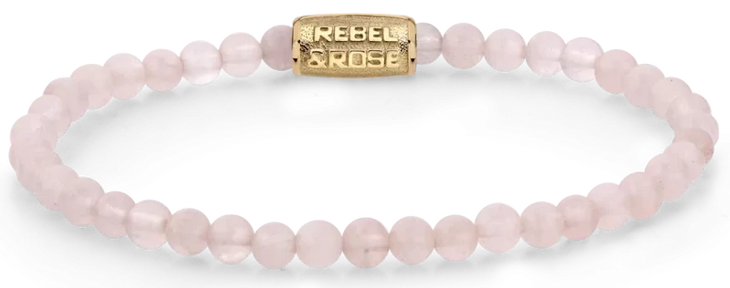 Rosa Armband aus 4mm Rosenquarzsteinchen mit Edelstahlverschluss - Rebel&Rose Modell: RR-40103-G-S