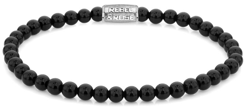 Armband aus 4mm Onyx Edelsteinen mit Edelstahlverschluss - Rebel&Rose Modell: RR-40107-S-S