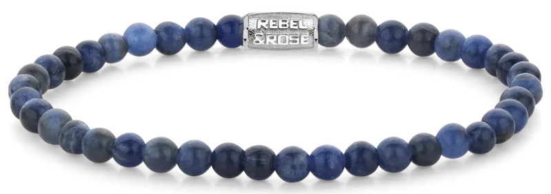 Armband aus 4mm Sodalitedelsteinen mit Edelstahlverschluss - Rebel&Rose Modell: RR-40130-S-M