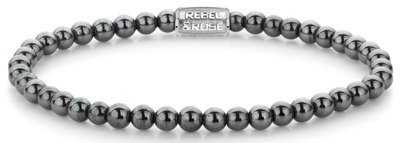 Armband aus 4mm Hämatitedelsteinen mit Edelstahlverschluss - Rebel&Rose Modell: RR-40131-S-M