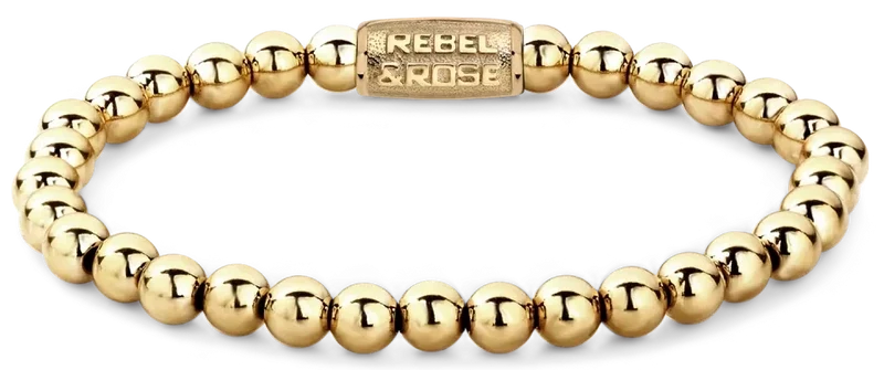Armband aus 6mm Steinen aus 18 Karat ionenvergoldetem Edelstahl mit Edelstahlverschluss - Rebel&Rose Modell: RR-60046-G-M