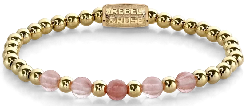 Armband aus 6mm pinken und goldfarbenen Steinen mit Edelstahlverschluss - Rebel&Rose Modell: RR-60081-G-M