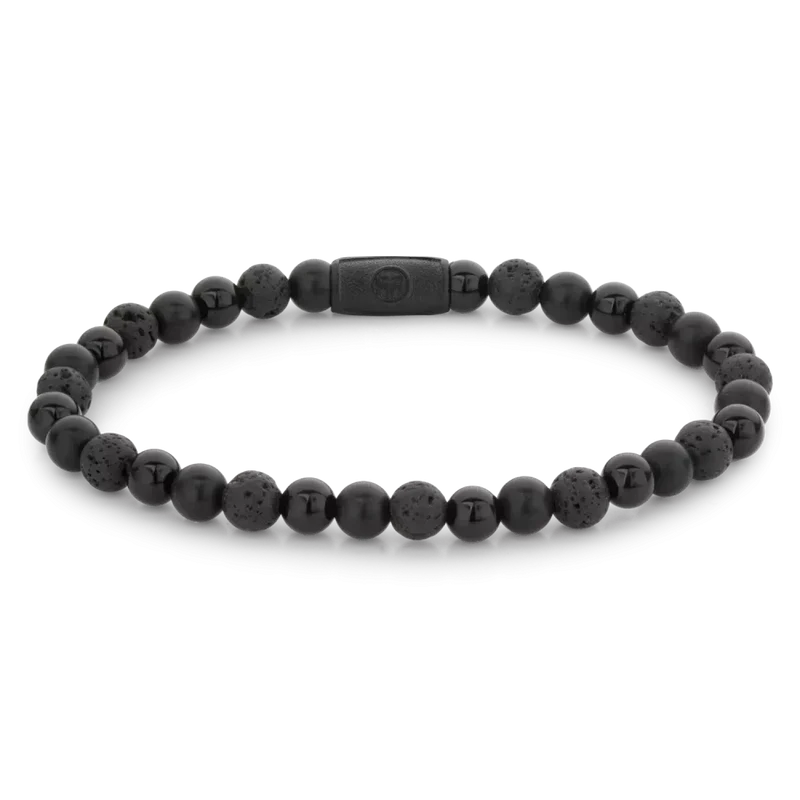 Armband aus 6mm schwarzen Naturstein mit schwarzem Edelstahlverschluss - Rebel&Rose Modell: RR-60088-B-L