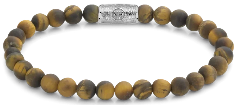 Armband aus 6mm Naturstein in Tigeraugeoptik mit Edelstahlverschluss - Rebel&Rose Modell: RR-60083-S-L