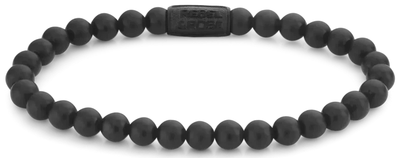 Armband aus 6mm schwarzen Naturstein mit schwarzem Edelstahlverschluss - Rebel&Rose Modell: RR-60089-B-M