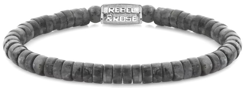 Armband aus 6mm grauen, scheibenförmigem Naturstein mit Edelstahlverschluss - Rebel&Rose Modell: RR-60094-S-M