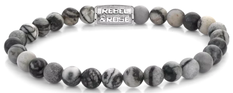 Armband aus 6mm großen Achat Edelsteinen mit Edelstahlverschluss - Rebel&Rose Modell: RR-60140-S-L