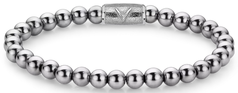 Armband aus 6mm großen Hämatitsteinen mit Edelstahlverschluss - Rebel&Rose Modell: RR-6DV01-S-L