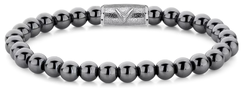 Armband aus 6mm großen Hämatitsteinen mit Edelstahlverschluss - Rebel&Rose Modell: RR-6DV02-S-L
