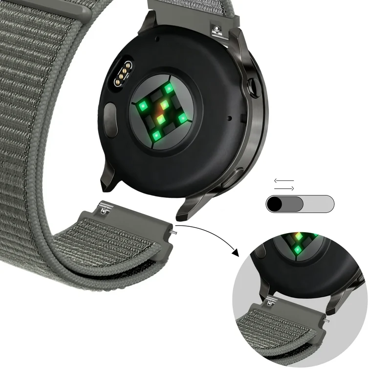 Bandz Garmin Forerunner 70 Nylon Loop Armband (Grau/Grün)