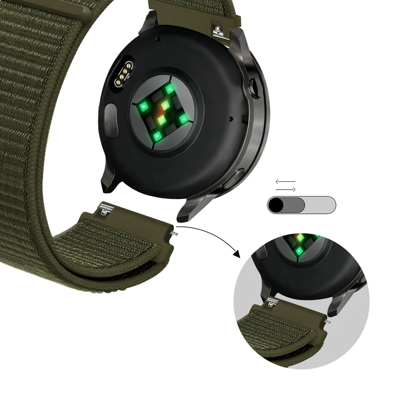 Bandz Garmin Forerunner 170 Nylon Loop Armband (Olivgrün)