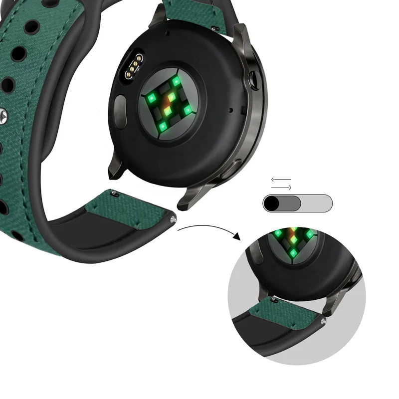 Bandz Garmin Forerunner 170 Lederarmband 'Hybrid' (Grün)