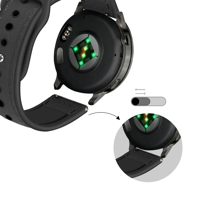 Bandz Garmin Forerunner 70 Lederarmband 'Hybrid' (Schwarz)