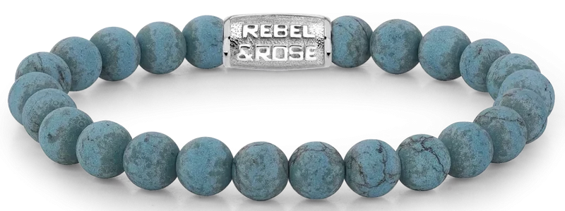 Armband aus 8mm großen Turqurenit-Steinen mit Edelstahlverschluss - Rebel&Rose Modell: RR-80043-S-M