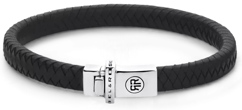 Armband aus 7mm dickem, schwarzem Leder mit Silberverschluss - Rebel&Rose Modell: RR-L0139-S-M