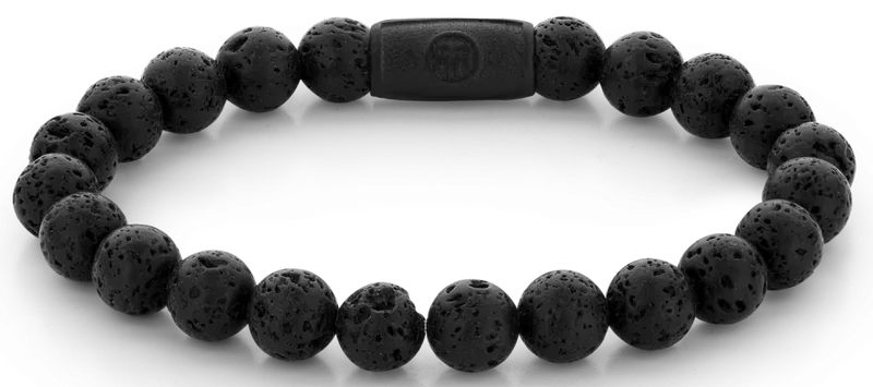 Armband aus 8mm großen schwarzen Edelsteinen mit schwarzem Stahlverschluss - Rebel&Rose Modell: RR-80071-B-L