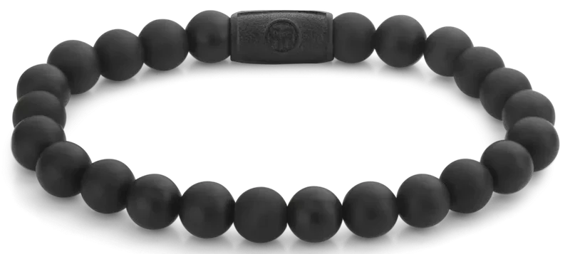 Armband aus 8mm großen schwarzen Edelsteinen mit schwarzem Stahlverschluss - Rebel&Rose Modell: RR-80082-B-M