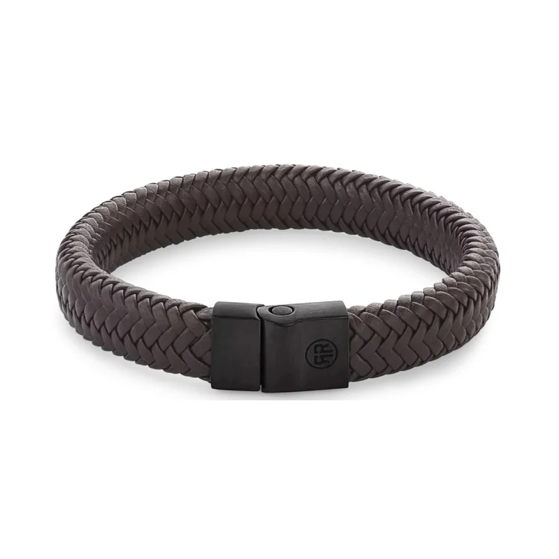 Armband aus 12mm dickem, dunkelbraunem Leder mit schwarzem Edelstahlverschluss - Rebel&Rose Modell: RR-M0023-B-M