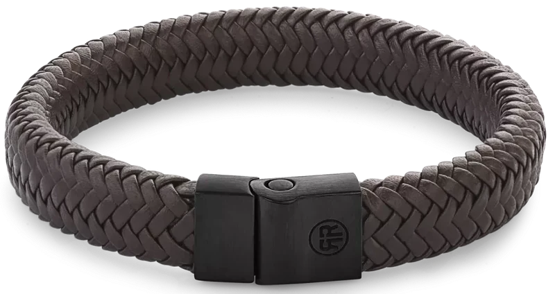 Armband aus 12mm dickem, dunkelbraunem Leder mit schwarzem Edelstahlverschluss - Rebel&Rose Modell: RR-M0023-B-L