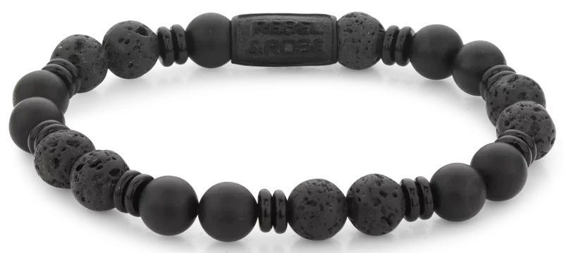 Armband aus 8mm großen schwarzen Onyx-Edelsteinen mit schwarzem Stahlverschluss - Rebel&Rose Modell: RR-80093-B-L