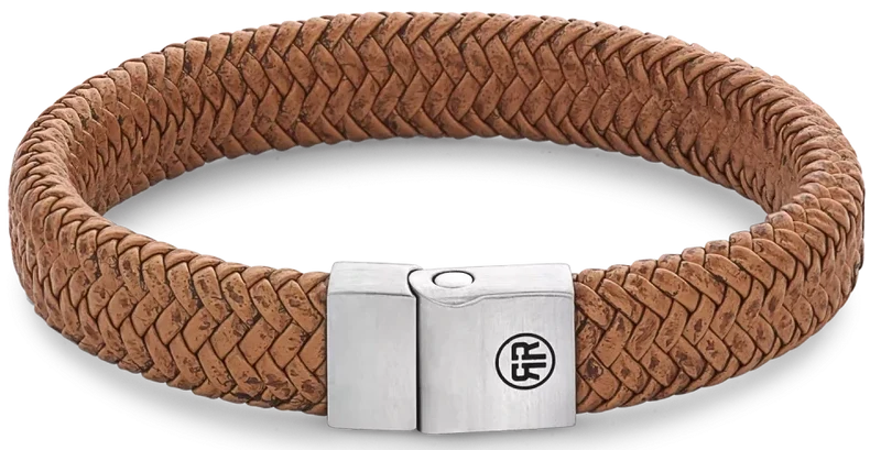 Armband aus 12mm dickem, braunem Leder mit Edelstahlverschluss - Rebel&Rose Modell: RR-M0024-S-M