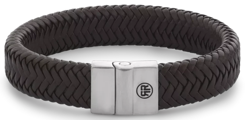 Armband aus 15mm dickem, dunkelbraunem Leder mit Edelstahlverschluss - Rebel&Rose Modell: RR-M0034-S-M