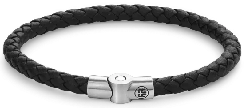 Armband aus einer 5mm dicken, schwarzen Lederschnur mit Edelstahlverschluss - Rebel&Rose Modell: RR-M0040-S-L