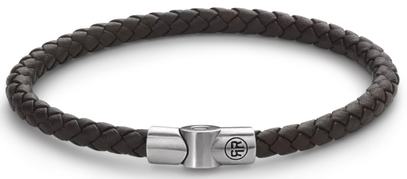 Armband aus einer 5mm dicken, dunkelbraunen Lederschnur mit Edelstahlverschluss - Rebel&Rose Modell: RR-M0041-S-M