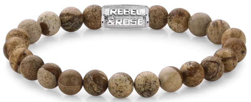Armband aus 8mm großen Edelsteinen Bild Jaspis mit Metallverschluss - Rebel&Rose Modell: RR-80027-S-L
