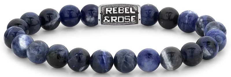 Armband aus 8mm großen Edelsteinen Sodalit mit Metallverschluss - Rebel&Rose Modell: RR-80096-V-L