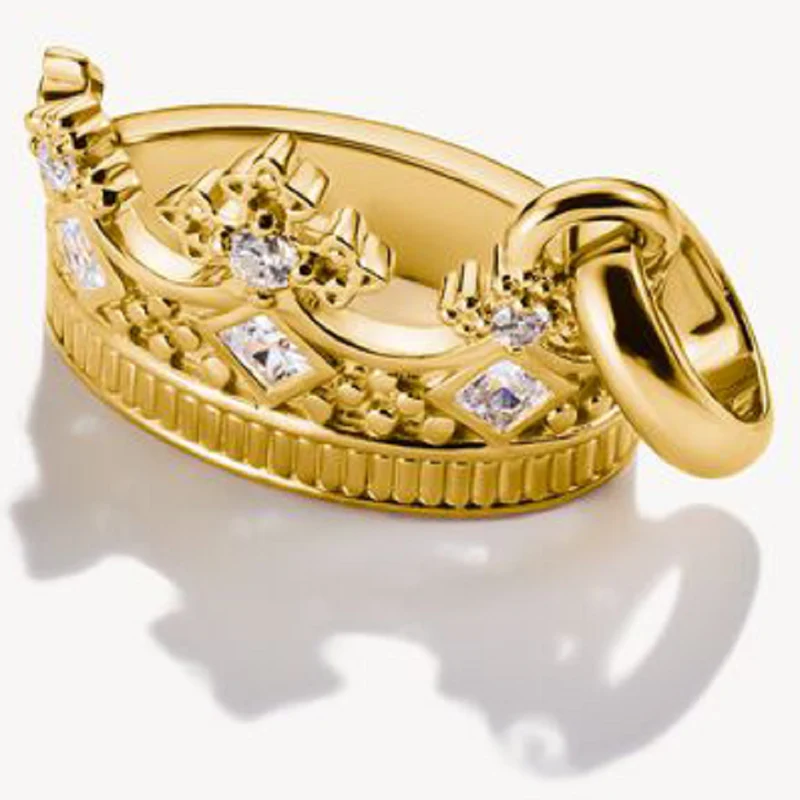 Charm-Anhänger, Krone mit weißen Edelsteinen, aus Silber, vergoldet - Thomas Sabo Modell: CC1247-414-14