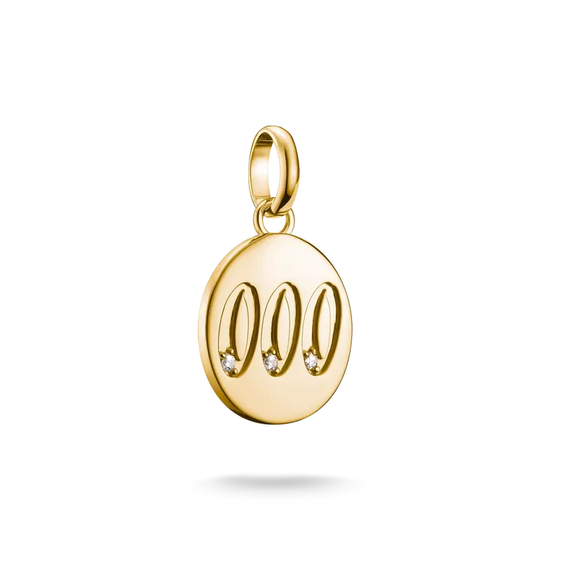 Charm-Anhänger, Engelszahlen 000, mit weißen Edelsteinen, aus Silber, vergoldet - Thomas Sabo Modell: CC1257-414-14