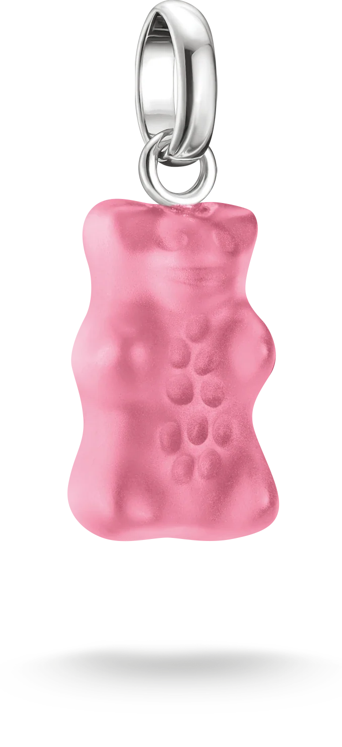 Thomas Sabo Charm-Anhänger, Goldbär aus Glas, in pink, aus Silber