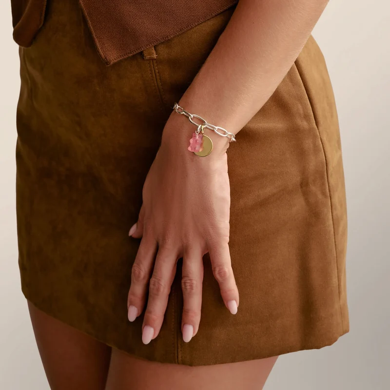 Thomas Sabo Charm-Anhänger, Goldbär aus Glas, in pink, aus Silber